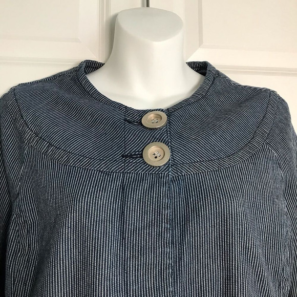 Anthropologie Tria Railroad Striped Big Button Crew Jean Crop Jacket Blu… - Picture 5 of 14